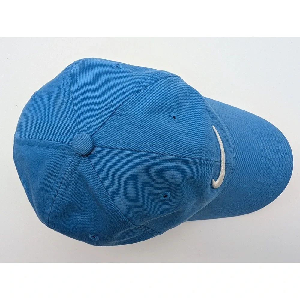 Nike FIT Blue Adjustable Baseball Hat Swoosh Logo Hook Loop Strap Mens Hat